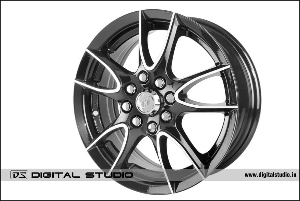 Photograph alloy wheel with steel finish