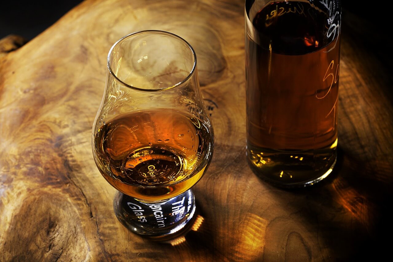 Whiskey bottle and glass for lifestyle photo-shoot