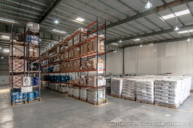 Wide angle photograph of a warehouse