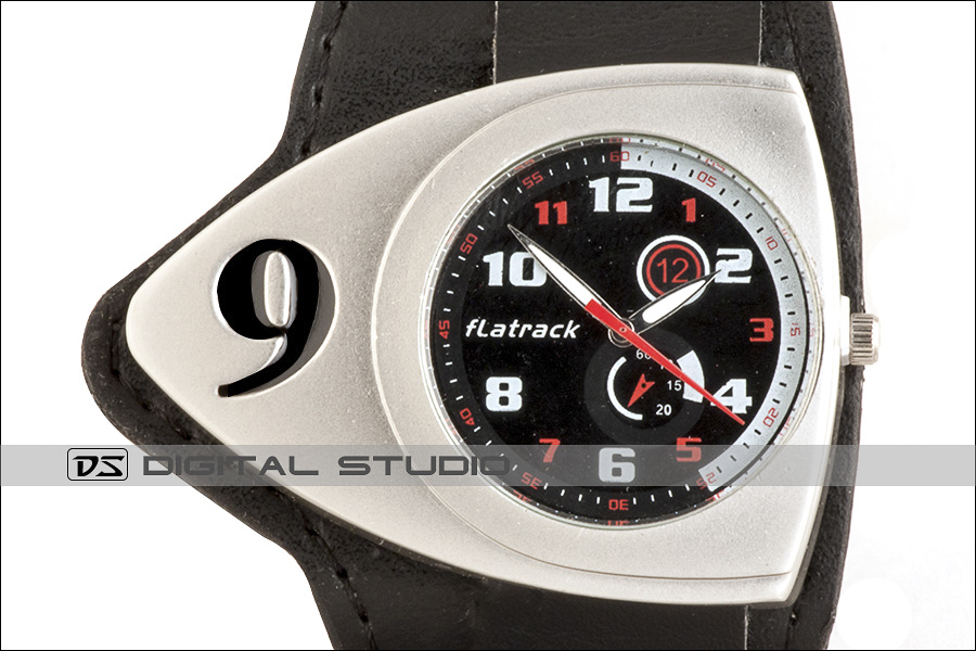 gents watch with black leather strap