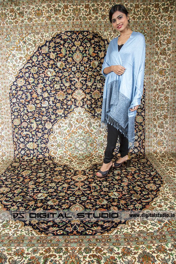 Kashmir silk carpet with model