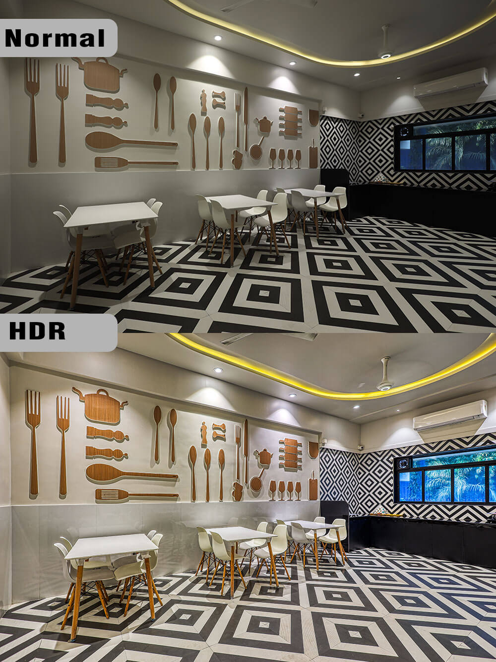 Cafeteria: Before and after HDR editing