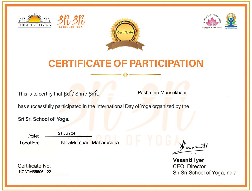 Yoga Participation Certificate 2024