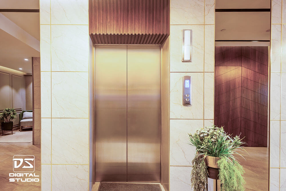 Front lobby of an residential elevator