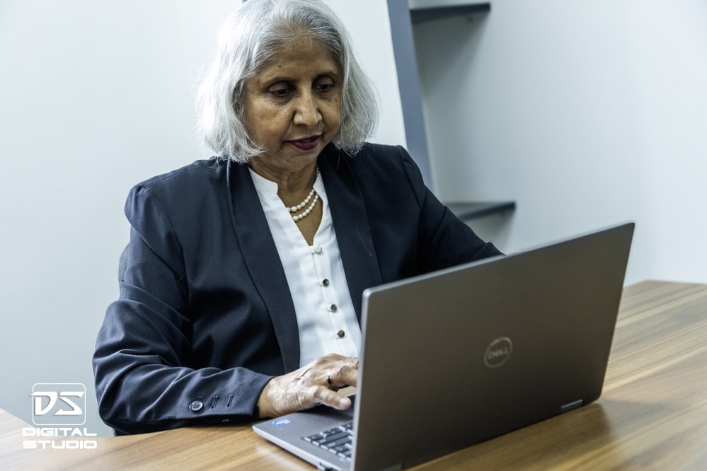 MD at her desk