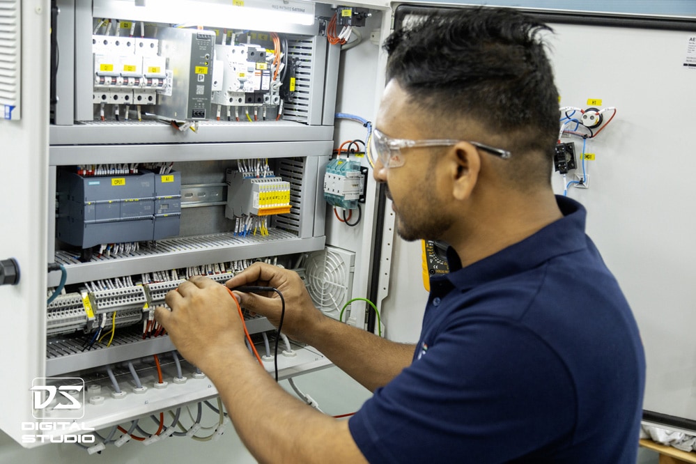 Technician testing an equipment