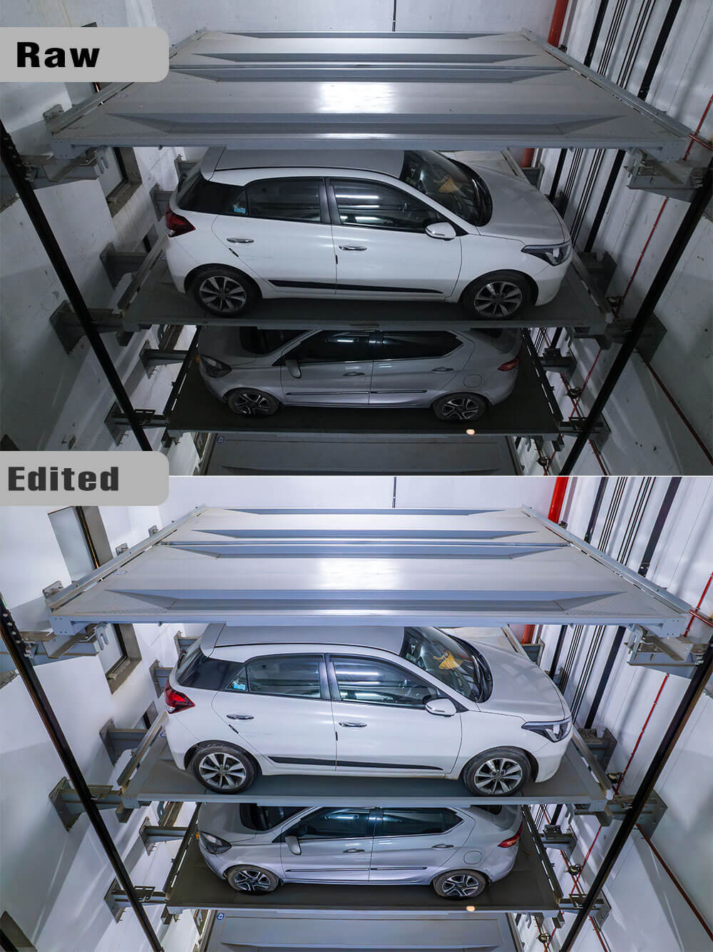 Aerial shot of tower type car parking system