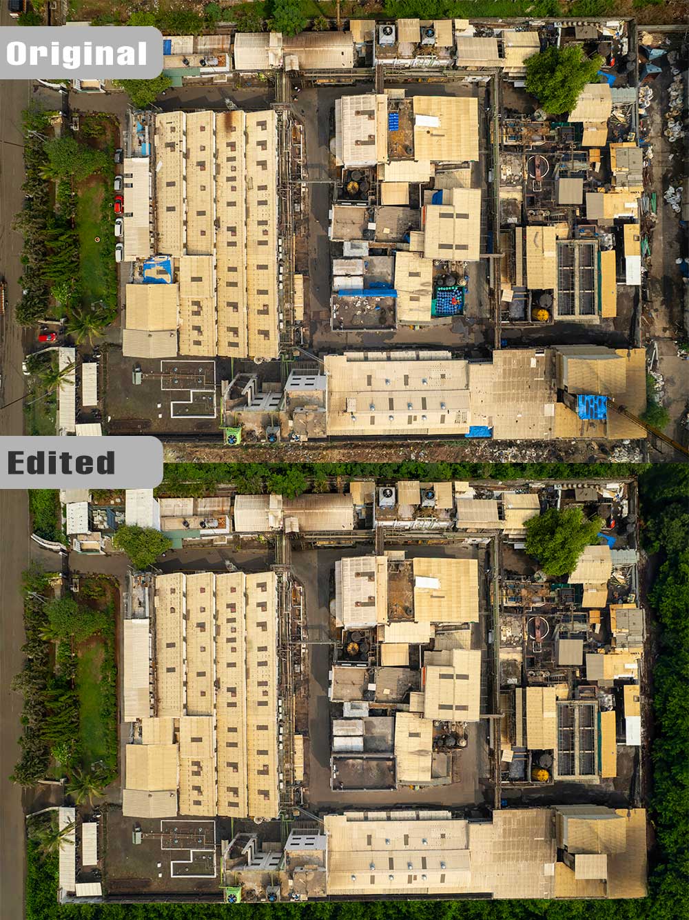 Aerial photograph of a factory re-totouched